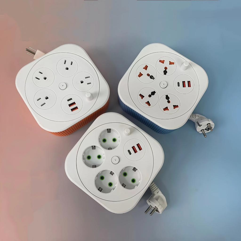 Выдвижная USB-удлинитель – Квадратный портативный удлинитель с кабелем 2 метра, Многорозеточная зарядная станция