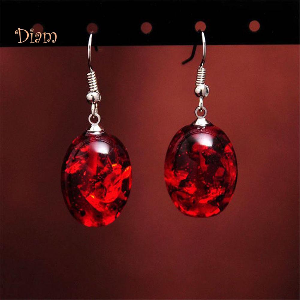 Овальные висячие серьги из искусственного янтаря