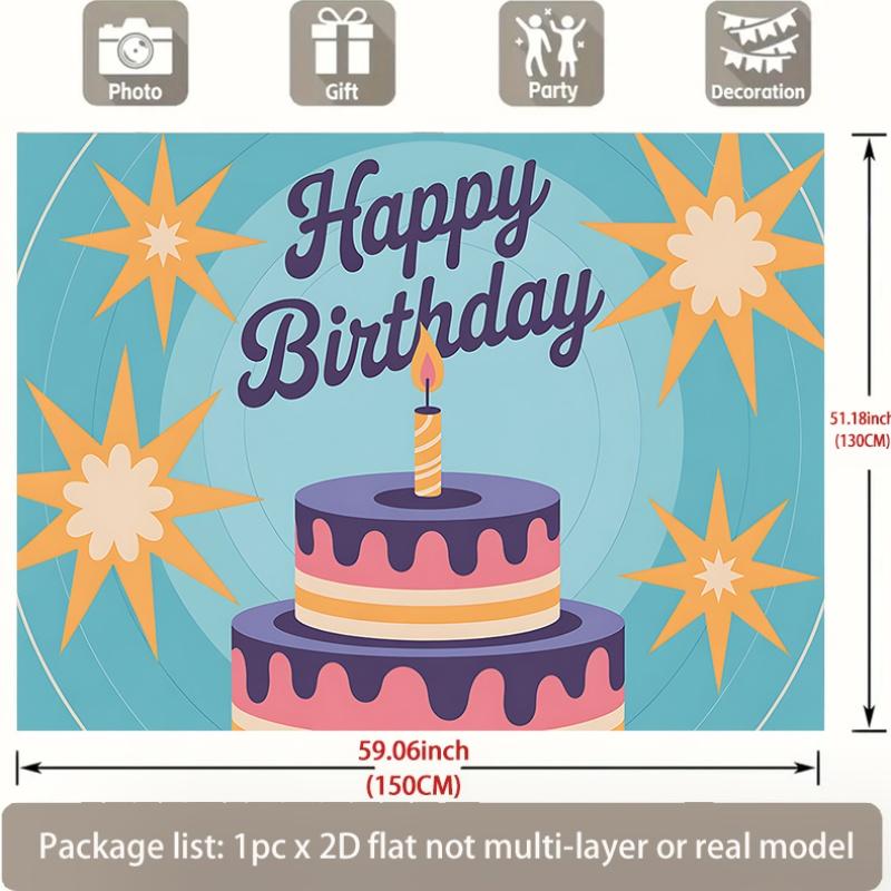 Happy Birthday Party Banner, Polyester Photo Backdrop for Home Room Wall and Event Supplies