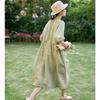 Woman Summer Fashion O-Neck Casual Korean A-Line Dress Niche Solid Color Half Sleeve Personality Dress