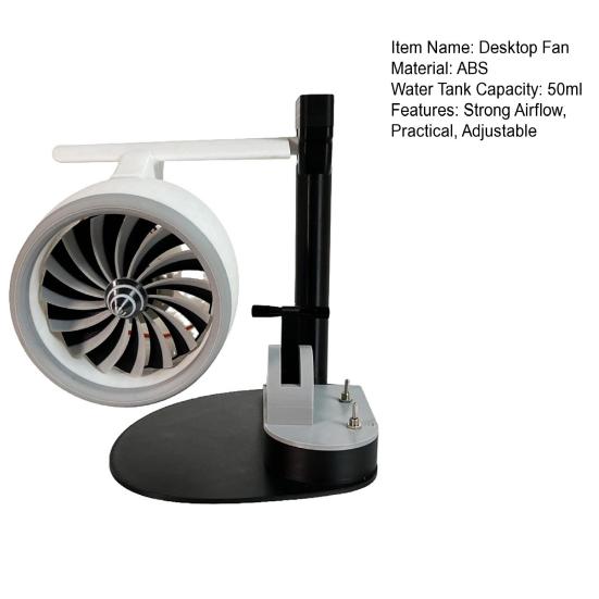 Творческий настольный вентилятор Turbo с увлажнителем, мощный поток воздуха, низкий уровень шума, регулируемая скорость, турбовентилятор, форма двигателя, охлаждающий вентилятор