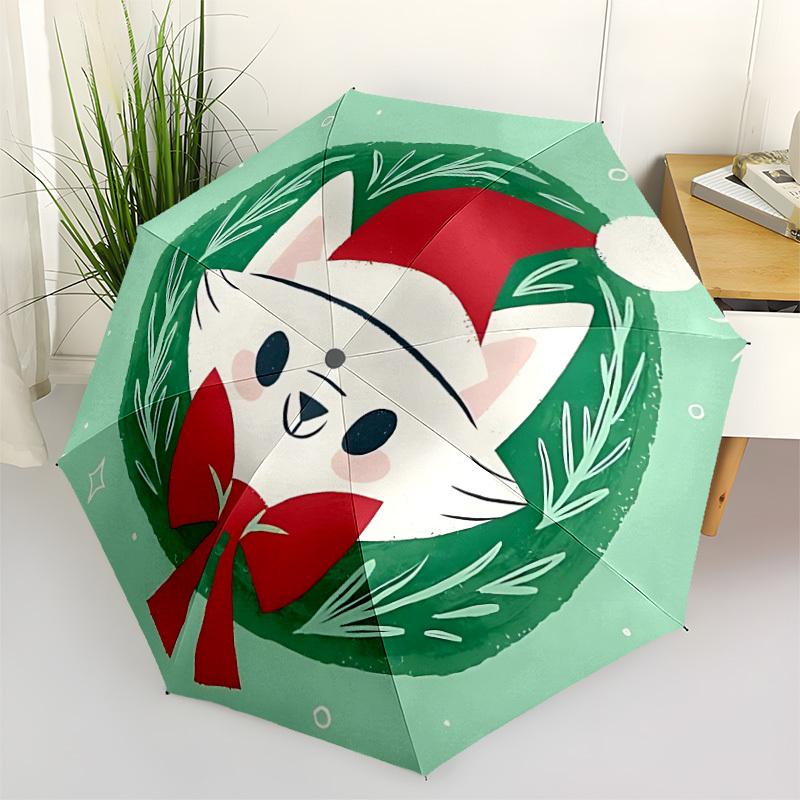 1pc Christmas Cat Automatic Open/Close Umbrella with One-Touch Button, Compact Folding Canopy, Sturdy 8-Rib Windproof Design S06