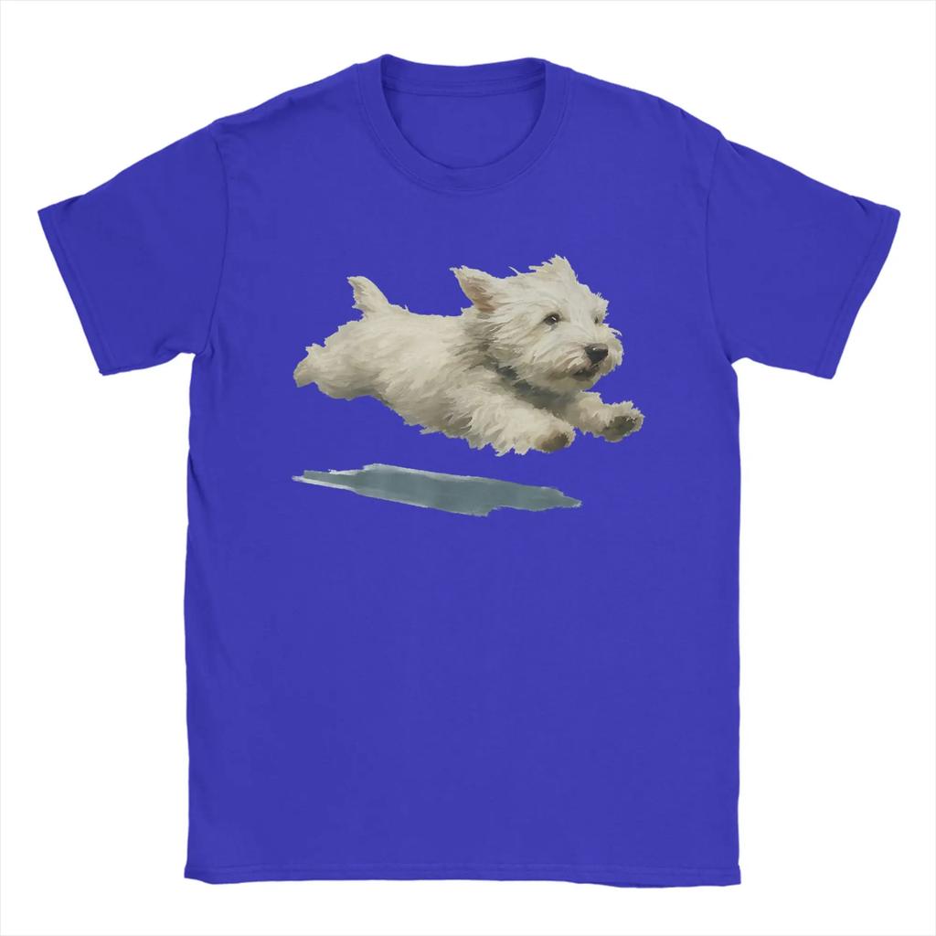 Unisexs Tshirt Funny Running Dog Art Print Cute Westie Dog Fun Cotton Tee Shirt Short Sleeve T Shirts Crewneck Clothing Unique