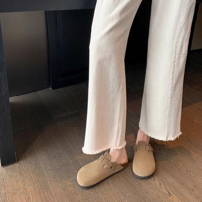 Версия из премиальной коровьей кожи~ Кожаная пряжка баотоу с повседневными туфлями на платформе, шлепанцы, женские полусабо