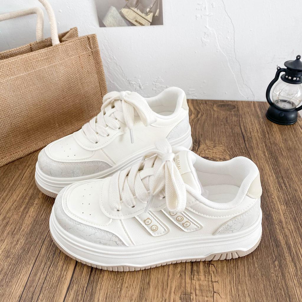 B1630 латексная стелька/дизайн с полоской любви толстая подошва маленькие белые туфли женские 2025 весна новая кожаная обувь на платформе