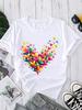 (Азиатский размер) Стиль love heart Футболка с коротким рукавом Печатные футболки Круглый вырез Повседневная одежда Мода Женский Топ для женщин Графическая футболка