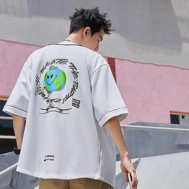 Li Ning X Og Slick Skateboard Series Earth Cartoon Print Letter Baseball Jacket Men Jacket White AFDS281-2