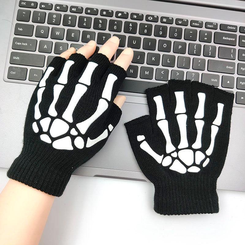 Warm Knitted Gloves Women Emo Half Finger Glove Skull Cycling Gloves Grunge Accessories Gothic Aesthetic Punk Rock Mittens Men