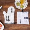 2pc/set Oven Mitt Table Pad Heat Resistant Thickened Kitchen Gloves Pot Holder Soft Inner Lining
