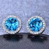 Fashion Multicolor Round Crystal CZ Ear Studs Silver Color Princess Wedding Gifts