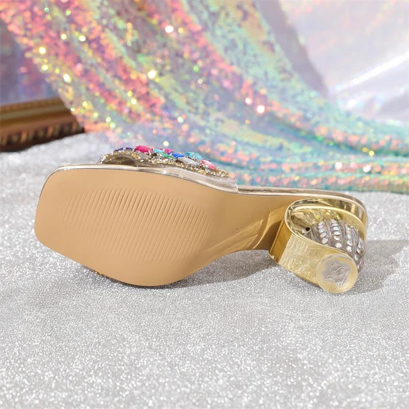 Модные Eilyken Сексуальные Камуфляжные Кристальные Круглые Каблуки Женские Шлепанцы Летние ПВХ Прозрачные Квадратный Носок Банкет Вечеринка Шлепанцы