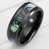 Fashion 8mm Men's Black Stainless Steel Ring Colorful Abalone Shell Inlay Beveled Edged Titanium Ring Men's Wedding Band