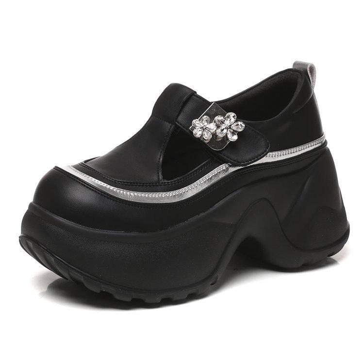 Soft Leather Thick Sole Inner Height Increase Leather Surface Single Shoes Women's Autumn 2025 New Breathable Slope Heel Casual Hollow White Shoes