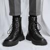 Martin Boots Men's High Top Men's Boots Large Size Medium Top Leather Shoes Black High Street Tooling Chelsea Short Boots Autumn