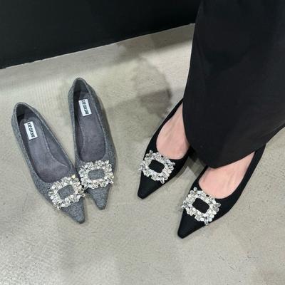 Дизайнерский стиль, темперамент знаменитости, стразы, острый носок, танкетка, сумка на каблуке, туфли на каблуке, женские 2025 осень, новые высококлассные туфли-лодочки