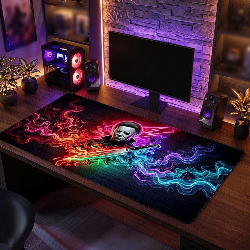 Big Mouse PadHalloween Michael Myers Extended Soft Desk Mat Gaming Office Computer Table Decor Mat