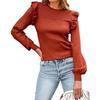Women's Autumn/winter Crew-neck Long-sleeved Sweater with Ruffled Hem