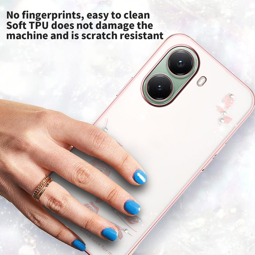 KADEM Чехол для Xiaomi Poco X7 Pro 5G Цветочный декор стразами Гальваническое покрытие ТПУ Чехол для телефона