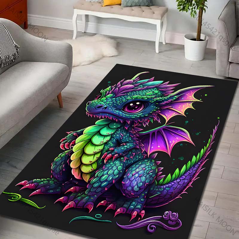 1PC Cute colorful baby dragon fantasy Print Carpet Rug for Living Room Bedroom Sofa Doormat Home Decor Non-slip Floor Mat