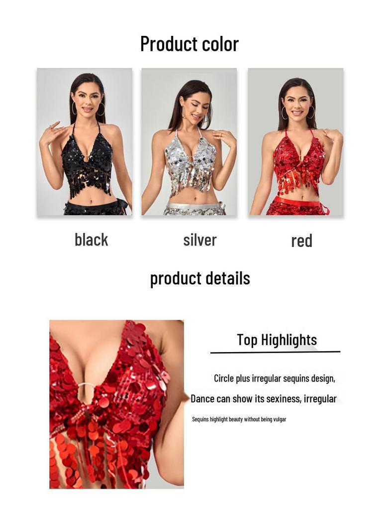 2025 European & American Nightclub Sequin Tassel Bra for Pole and Belly Dance Performance