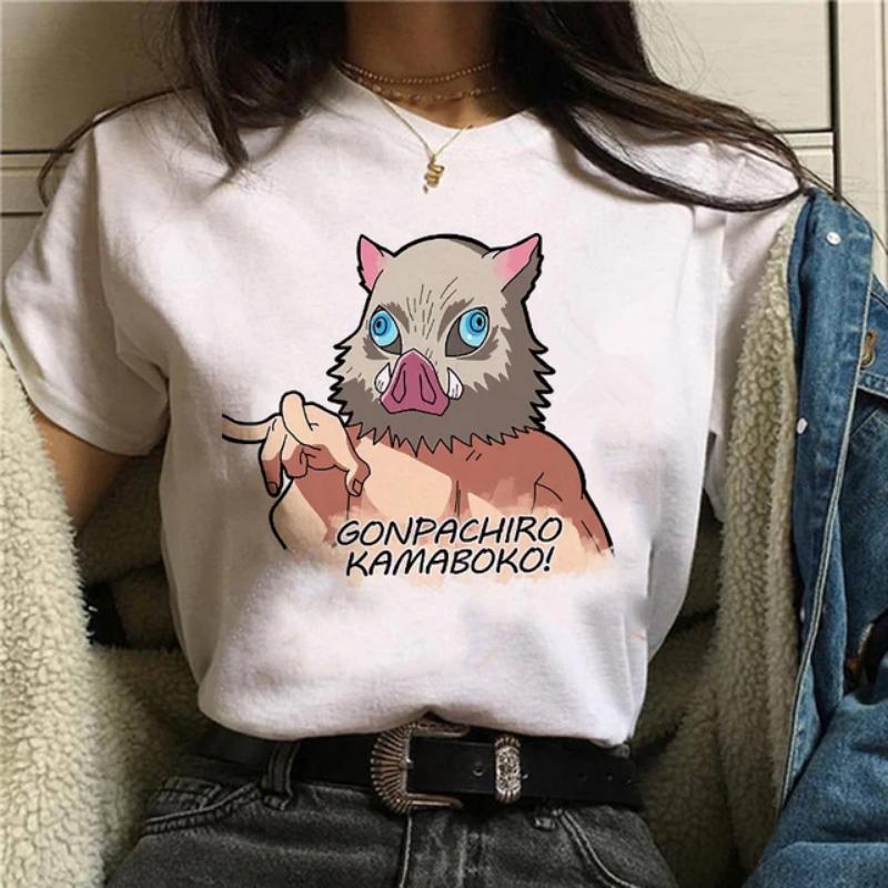 Японская аниме-футболка Demon Slayer Oversize Женская одежда Nezuko Kawaii Футболки Tanjirou O-Neck Graphic Женская футболка Manga Tops