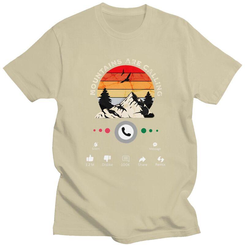 Male Mountains Are Calling T Shirt Short Sleeve Cotton Tshirts Birthday Gift Leisure Camping Adventure Tees Loose Fit Clothing