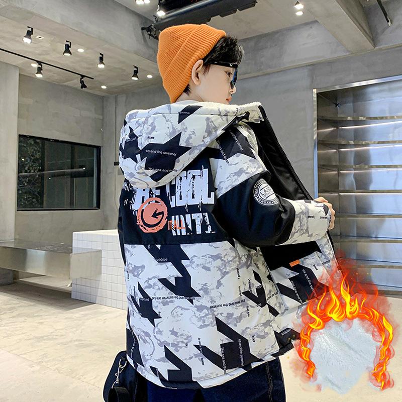 Winter Children's Cotton Hooded Coat Boys Warm Zipper Parka Jacket Fashion