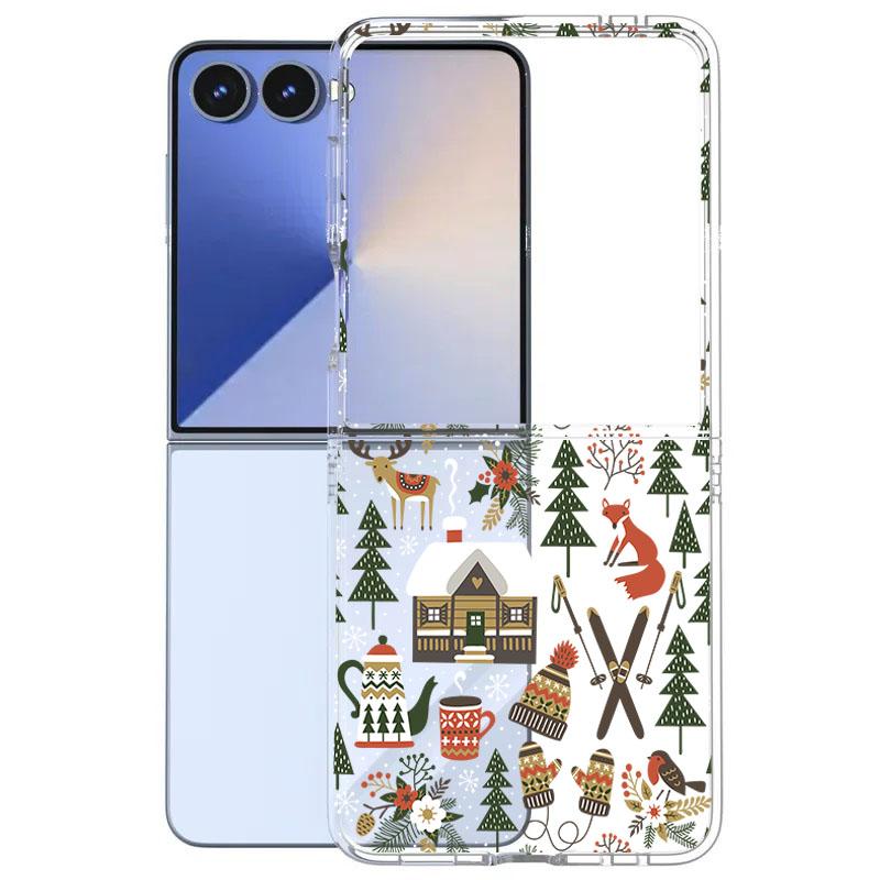 НОВЫЙ Графический узор Рождественской елки Складной чехол для Samsung Galaxy Z Flip 7 6 5 4 3 5G Прозрачная ПК крышка для Samsung Z Flip 6 Flip7