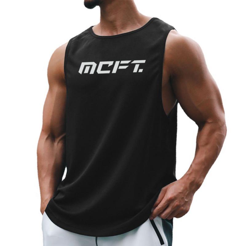 Muscleguys Summer Fitness Sweat-absorbing Breathable Sleeveless T-shirt Fashion Brand Printing Vest Men's Outer Wear Street Fashion Tops