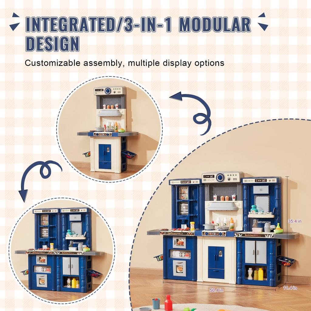 Kitchen Playset Kids Pretend Cooking Play Toy 74 Piece Accessories Blue