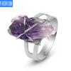 Natural Raw Gravel Crystals Ring Adjustable Opening Rings for Women