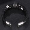 Classic Punk Stainless Steel Metal Clasp Bangles Men Jewelry Two Layers Black Genuine Leather Bracelet