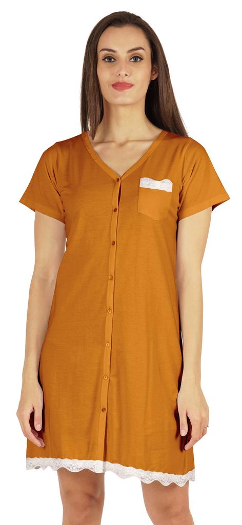 Inkmeso Solid Button Down Nightgown Sleepwear For Women  S V- Neck Nightshirt