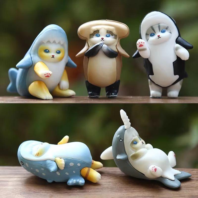 Игрушка-фигурка Mofusand Кот-Акула Игрушка с головным убором акулы Кавайная Декор для спальни и рабочего стола Коллекционная Сюрприз Подарок