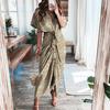 Women Boho Print Long Shirts Dress Summer Turn-down Collar Party Dress Irregular Sexy Lace-up Female Evening Dresses Vestidos