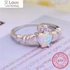 Real S925 Sterling Silver Claddagh Ring Cute Love Heart Crown Rings For Women Wedding Bands Blue White Fire Opal Ring Jewelry Cz