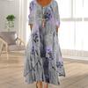 Yousheng Spring Fall Dress with Pockets Vintage Flower Printing V Neck Irregular Layerd Hem Loose A-line Maxi Dress for Daily Work Party