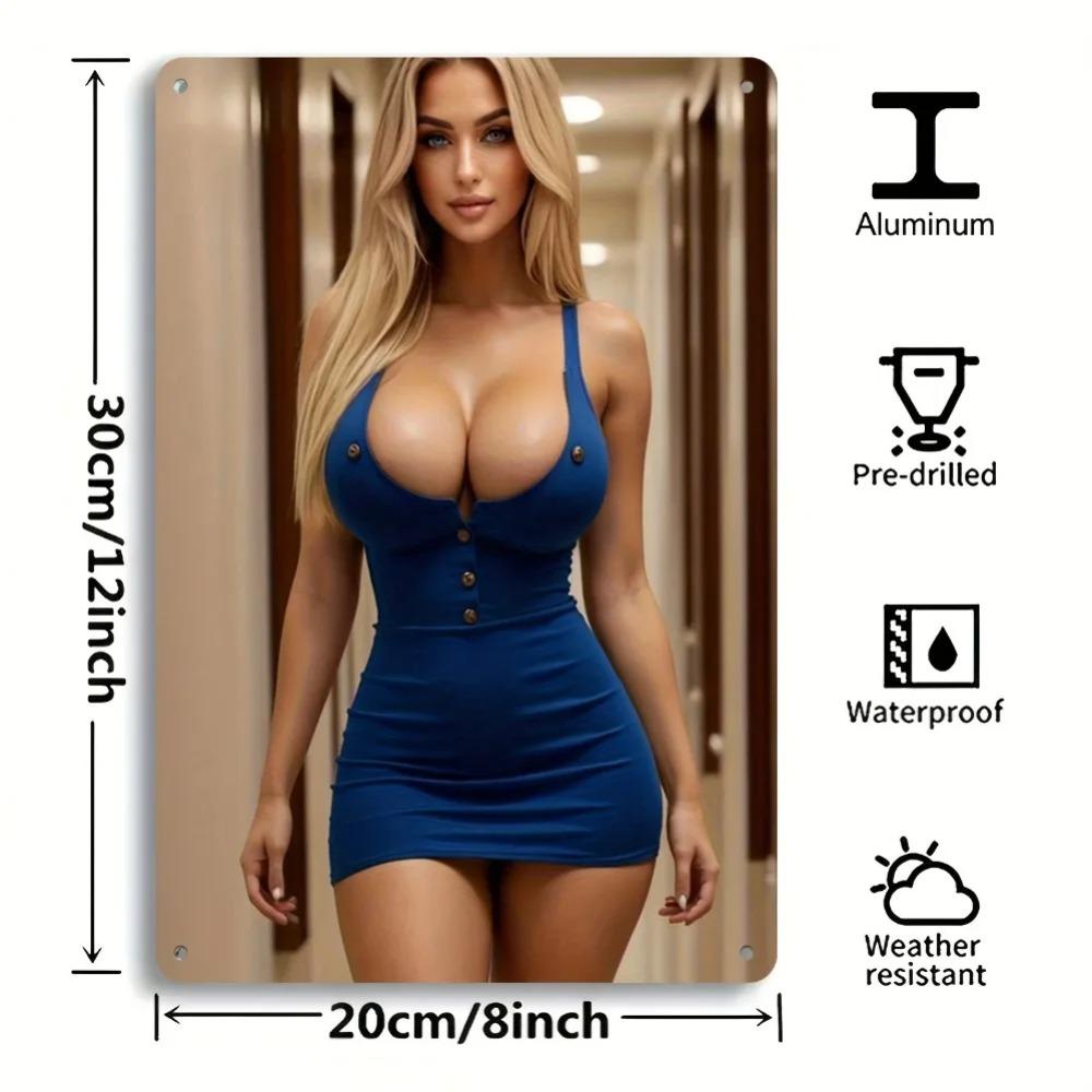 Винтажная металлическая жестяная табличка синяя 8x12 дюймов ретро бикини настенное искусство для декора дома, бара, ванной комнаты