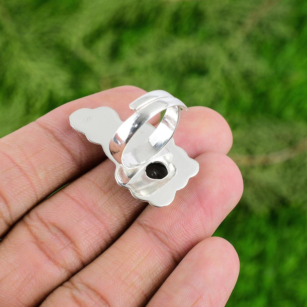 925 Sterling Silver Round Swiss Blue Topaz Gemstone Stackable Flower Wife Ring