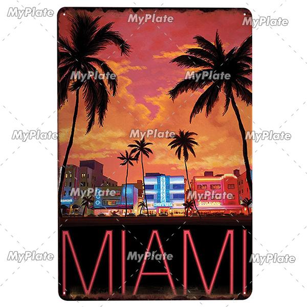 [MyPlate] SUMMER Vintage Metal Sign Tin Sign Wall Decor For Bar Beach Plaque Pub Club Poster Wall Decor Hawaii/California/Miami