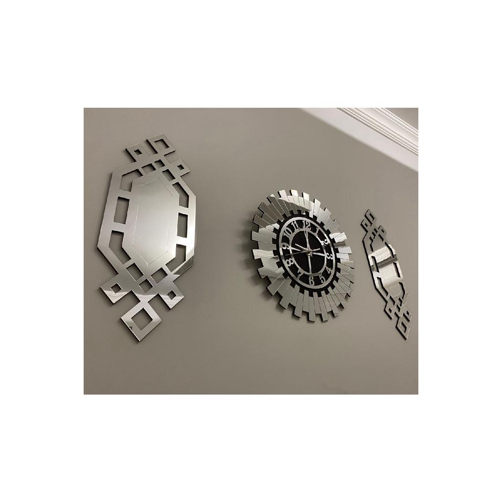 Decorative Wall Clock Set Of 3 40 Cm Silver Modern Turkish Numeral Wall Clock 18 X 51 Cm Baklava Painting