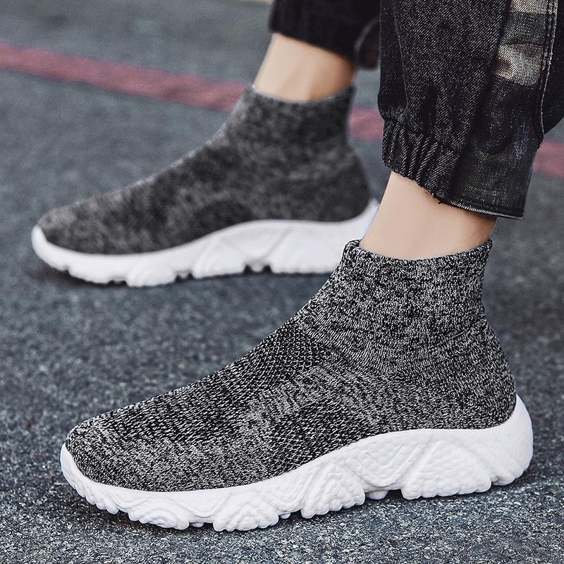 Мужские кроссовки для бега 2026 года Flyknit Mesh Slip-On High-Top - Удобная спортивная повседневная обувь на осень