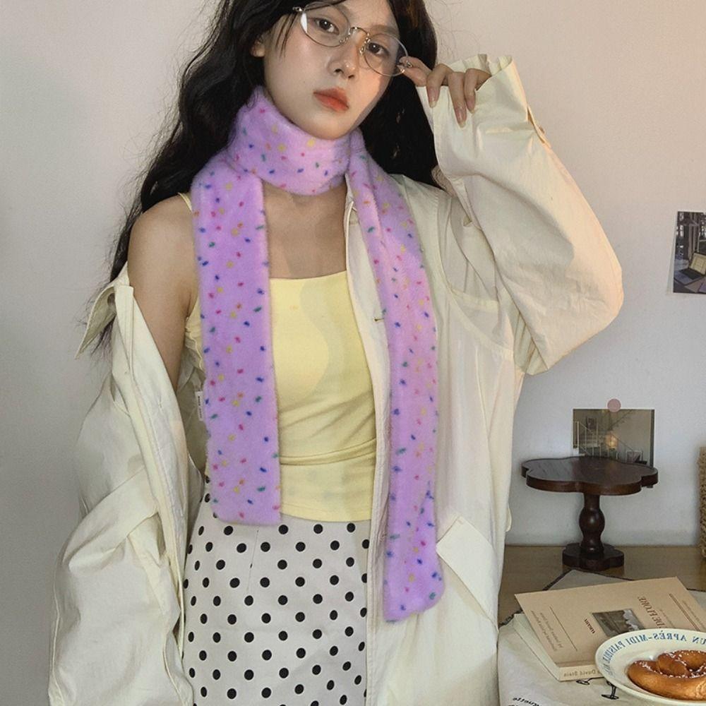 Colorful Dopamine Dot Scarf Korean Style Winter Neck Warmer Soft Cashmere Knitted Scarf Women