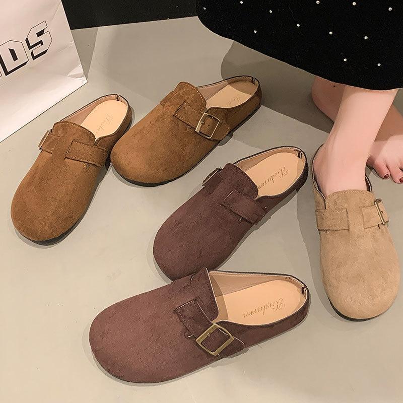 Модные ленивые туфли Универсальные плоские Birkenstocks Женские Осенние Ретро Французские Баотоу Полуботинки