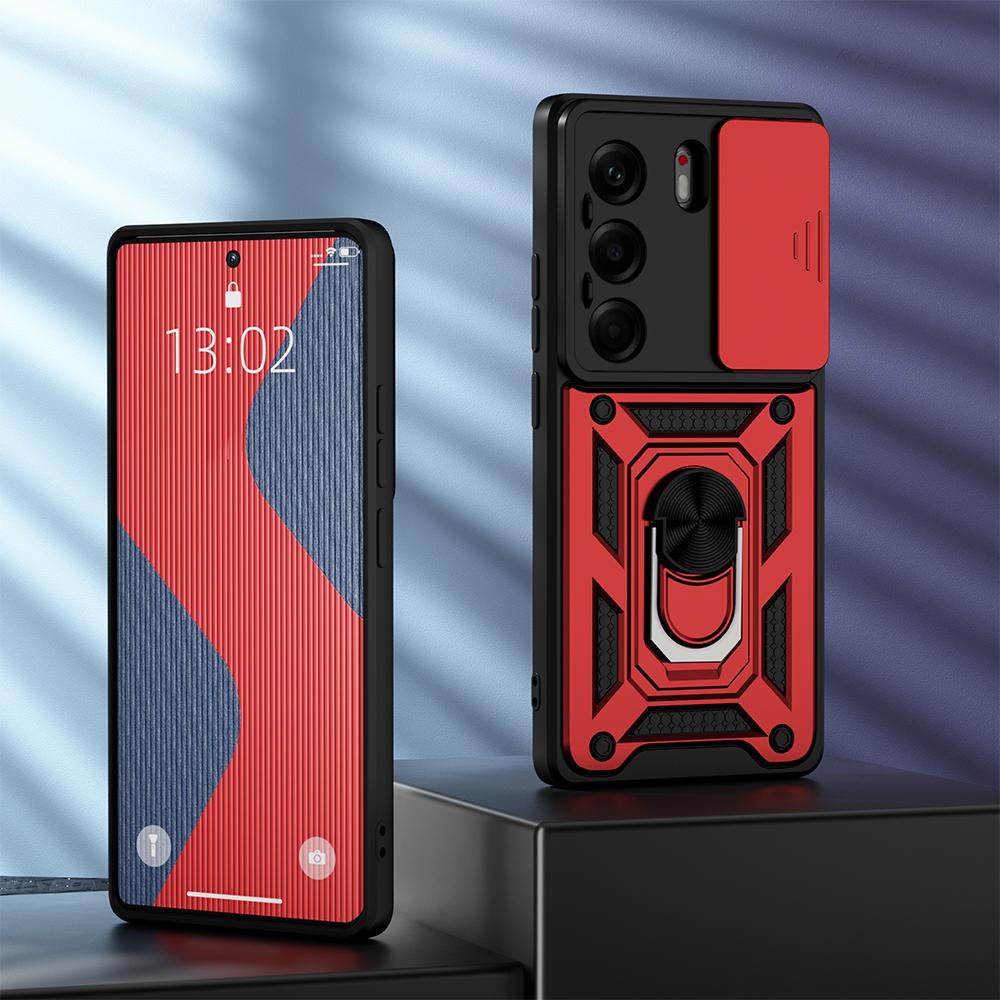 KEYSION Shockproof Case for TECNO Camon 40 Pro 4G Slide Camera Protection Metal Ring Stand Phone Back Cover for TECNO Camon40 4G