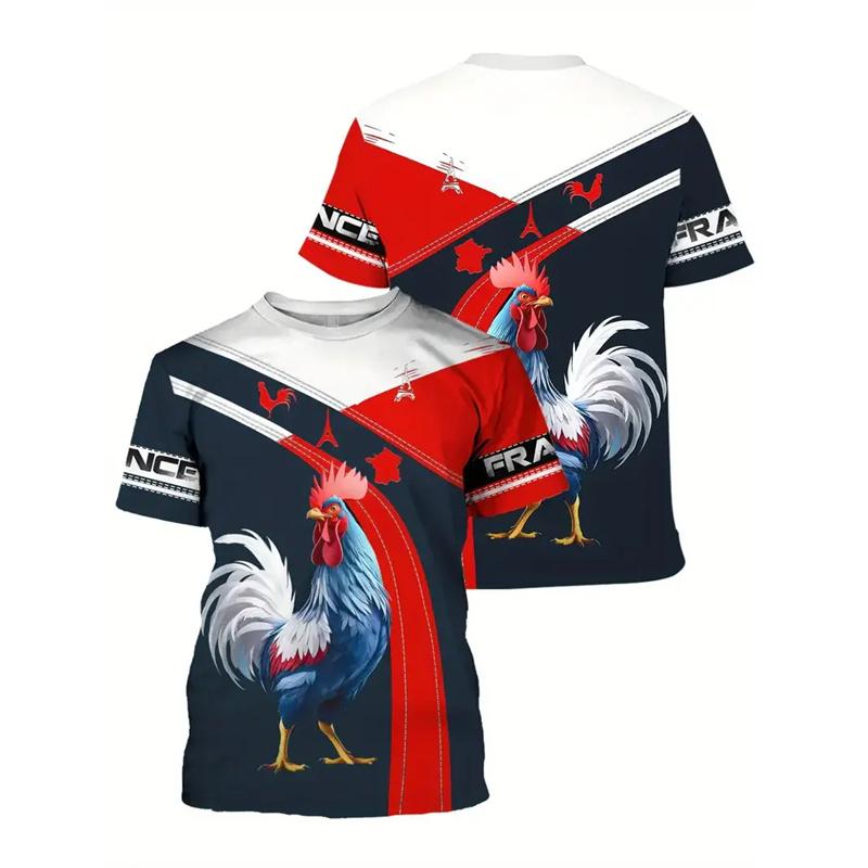French Symbol 3d Printed T-shirt For Men's Rooster Bicycle Eiffel Tower Pattern T Shirts Street Casual Football Training Tees
