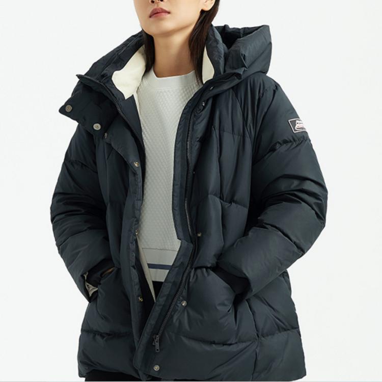 Li Ning Sports Fashion Series свободная ветрозащитная теплая куртка средней длины с капюшоном женская верхняя одежда черного цвета AYMQ394-3