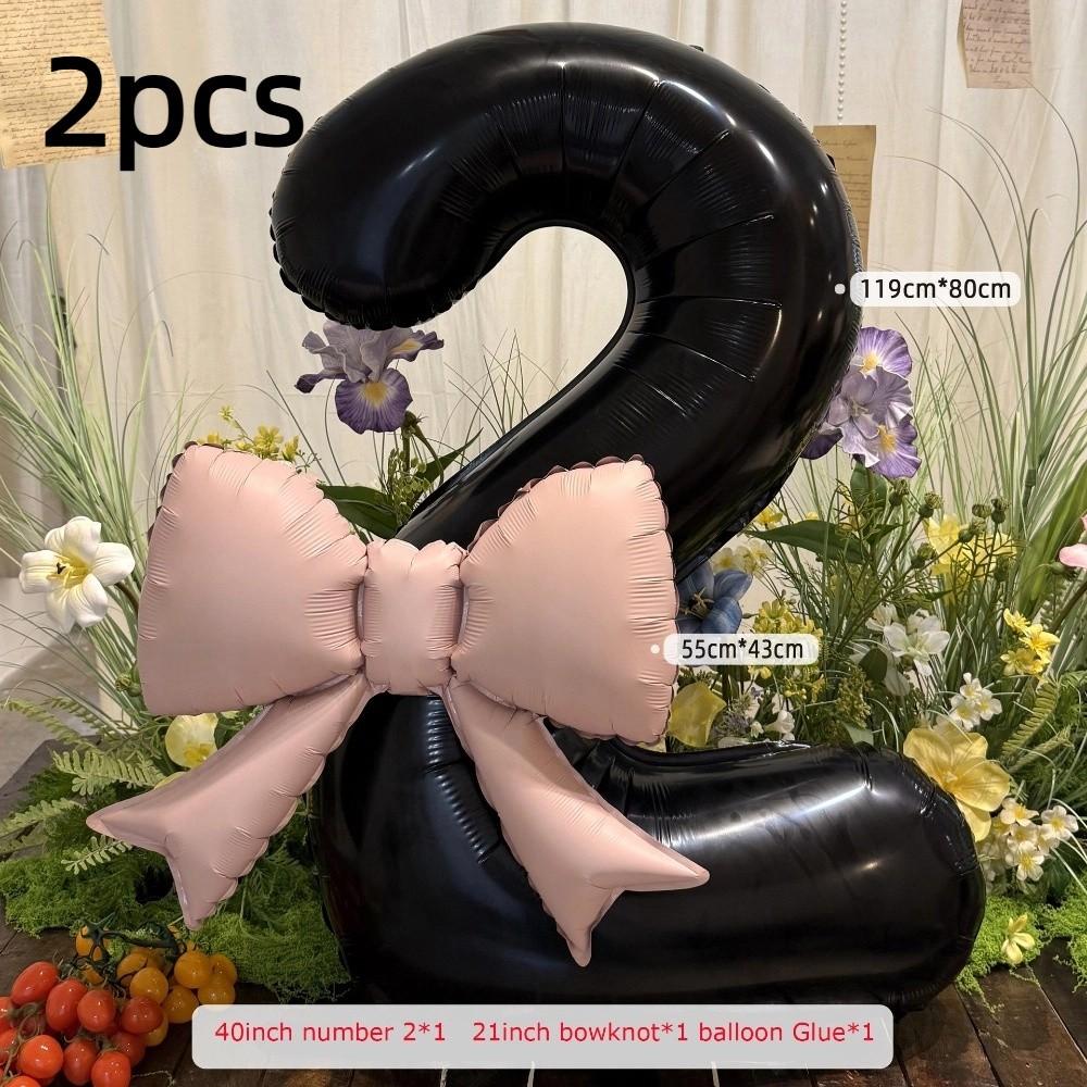 2pcs 40inch Number Balloons Photo Props Bownot Balloons Aluminium Foil Balloons Party Decorations