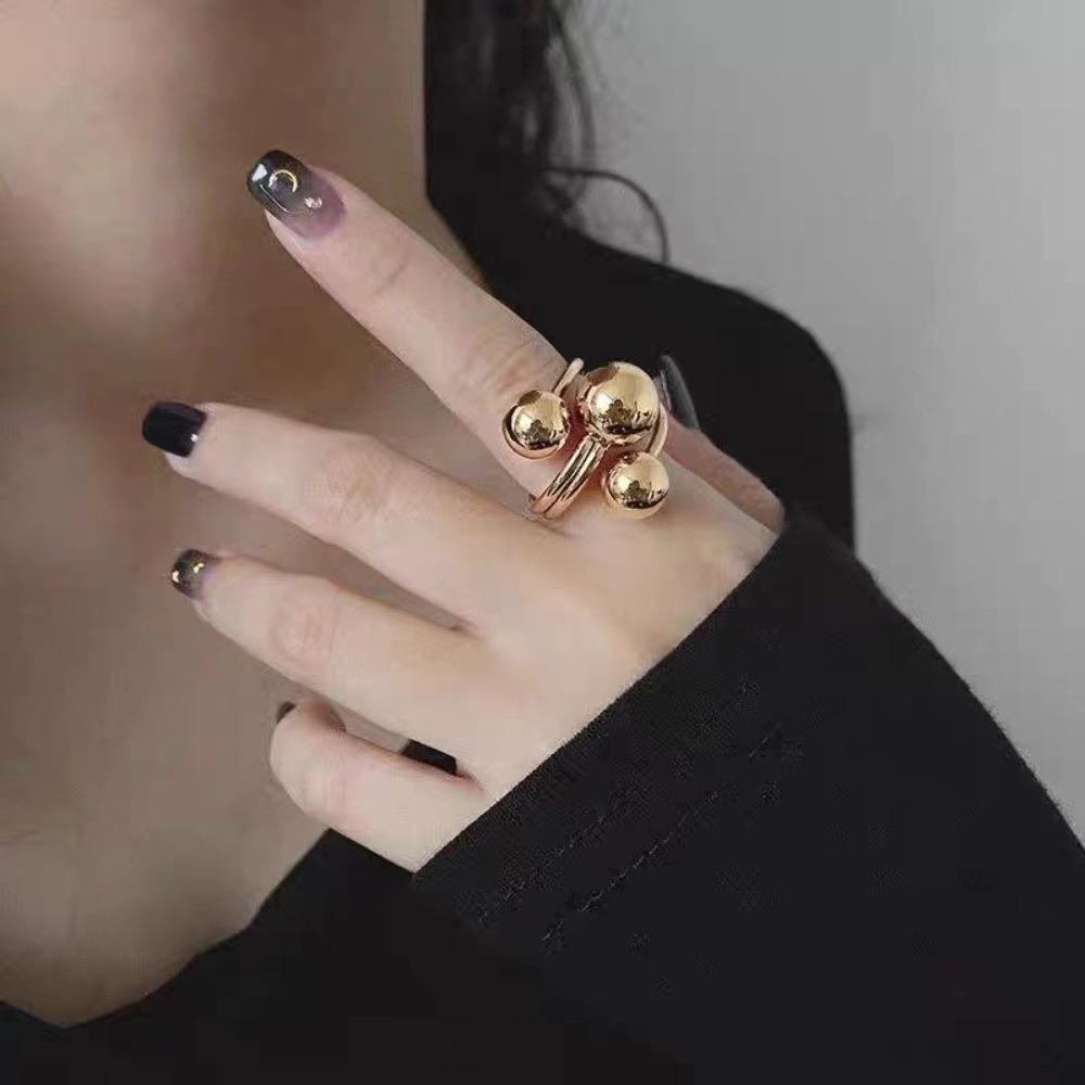 Light Luxury Irregular Planet Ring All-Match Finger Opening Ring Korean Metal Ball Ring Female