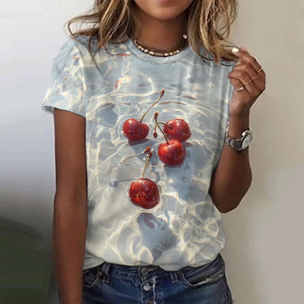 Футболка Summer Street Top Fashion с принтом фруктового узора, женская свободная футболка с круглым вырезом и коротким рукавом